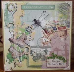 HANDMADE FATHERS FATHER'S DAY CARD GARDEN ALLOTMENT COLLAGE DESIGN - Picture 1 of 3