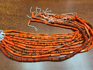 12 STRANDS ASSORT RED BUFFALO BONE ROUND TUBE BEADING BEADS 16" - Picture 1 of 4