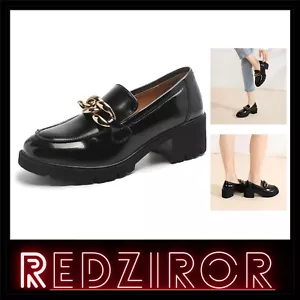 Chunky Platform Loafers for Women - Slip-On Faux Leather with Chain Detail - Picture 1 of 7