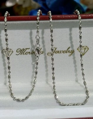 18k Solid White Gold Italian Beaded Link Chain Necklace, 18 Inches. 5.10 Grams - Image 1 of 4