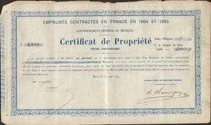 Emprunts Contractés en 1864 et 1865 par le GOUVERNEMENT IMPÉRIAL DU MEXIQUE (R) - Picture 1 of 1