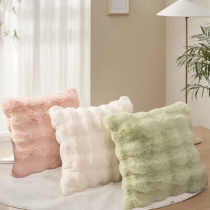 18" Soft Plush Cushion Cover Faux Rabbit Fur Square Throw Pillow Cases Decor - Picture 1 of 24