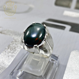Solid 925 Sterling Silver Ring Natural Bloodstone Gemstone Signature Mens Ring