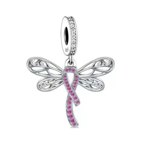 SOLID Sterling Silver Dragonfly Hope Breast Cancer Ribbon Charm YOUnique Designs - Picture 1 of 1