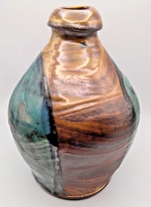 Brown Raku crystalline vase 7” Signed Weiss - Picture 1 of 14