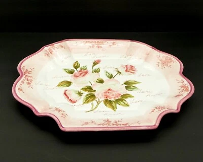 Pink Floral Serving Platter Ceramic Hand Painted by Love 16½" x 13" Foto 1 de 4