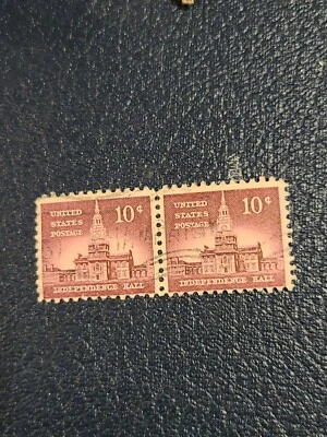US Stamp Scott# 1044  1956 10c Independence Hall Used Pair  -#2765 - Image 1 of 4