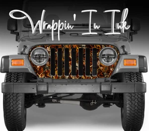 Grill Wrap Skull Blaze Obliteration Camouflage for Jeep Wrangler 1997-2006 - Picture 1 of 2