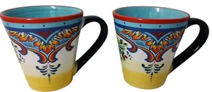 Tazas de café Euro Cerámica Colección Zanzíbar pintadas a mano lote de dos de diez onzas - Imagen 1 de 9