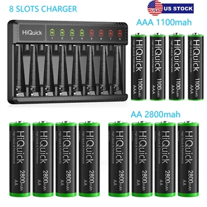 AAA AA Rechargeable Batteries  1100mah /2800mAh / 8 Slots DC LCD Charger Lot - Picture 1 of 24