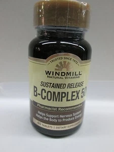 Windmill B Complex Sustained Release 50 mg Support Nervous System 60ct Pack of 6 - Picture 1 of 2
