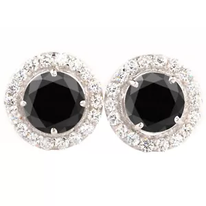 2.20Ct Round Cut Natural Jet Black Diamond Solitaire Ring In 925 Sterling Silver - Picture 1 of 15