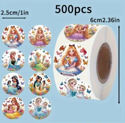 500 pcs Sticker Roll Mini Me Princess Theme Semi Gloss Self Adhesive - Image 1 of 3