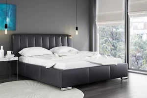 Polsterbett Doppelbett MARLON Komplettset Kunstleder Schwarz 140x200cm - Bild 1 von 4