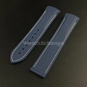 Blue Curved End Silicone Rubber Watch Strap For Omega Seamaster 20mm 21mm 22mm - Picture 1 of 5