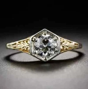 2Ct Round Cut Lab Created Diamond Engagement Ring In 14K Two-Tone Gold Plated - Picture 1 of 5