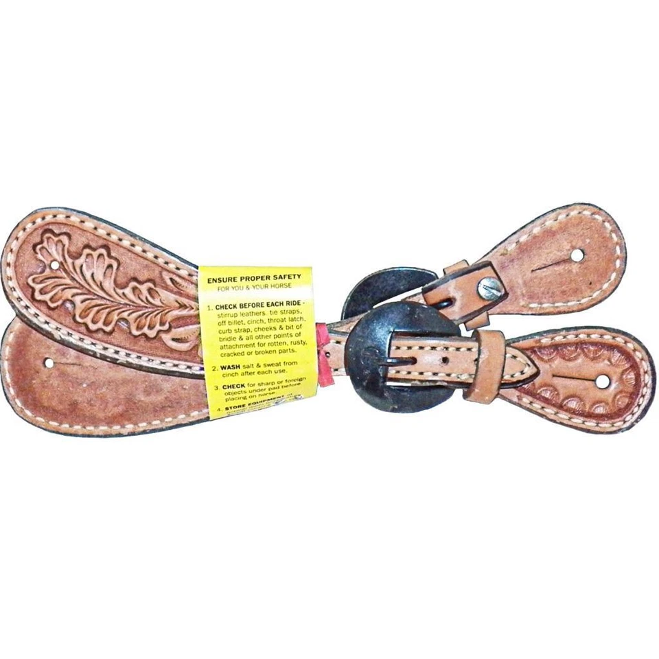 Greg Darnall Tooled Leaf Leather Dovetail LIght Oil Buckaroo Vaquero Spur Straps - Image 1 of 4