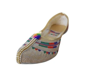 Women Wedding Shoes Indian Jutties Mojaries Ballet Flats Leather Handmade US 8 - Picture 1 of 7