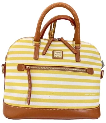 Bolso de mano náutico Dooney Bourke Sullivan rayas amarillo blanco abovedado Foto 1 de 4