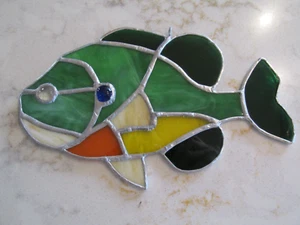 HANDMADE REAL STAINED GLASS TIFFANY METHOD BY ARTSY KATH "BLUEGILL" Made in USA - Picture 1 of 2