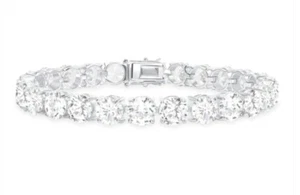 Solid 925 Sterling Silver 8” Tennis Bracelet w/ 8mm Cubic Zirconia Made in Italy - Picture 1 of 7