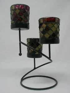 Hallmark Mosaic Glass Votive Candle Holders & Swirl Black Metal Holder/Stand! - Picture 1 of 9