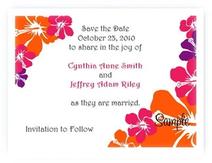 100 Personalized Custom Hibiscus Floral Bridal Wedding Save The Date Cards - Picture 1 of 1