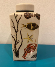 NEW Homart Fish Coastal Hand Painted Ceramic Vase Canister Mid Century Art Decor