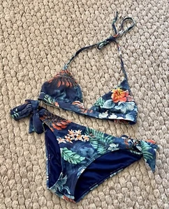 Roxy Blue Floral Triangle Bikini Top Size S And Bottoms M (8-10) - Picture 1 of 1