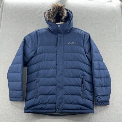Chaqueta parka eddiae bauer para hombre talla L azul piel capucha aves acuáticas pluma plumón relleno Foto 1 de 4