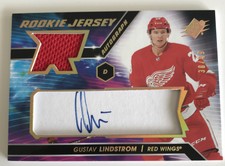 NHL Card,Gustav Lindstrom,Rookie Jersey Autograph Gold 38/49,SPx 2020-21,Detroit