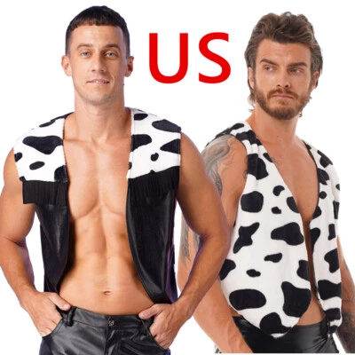 Men's Cow Print Sleeveless Open Front Vest Christmas Halloween Cowboy Costume - Image 1 of 4