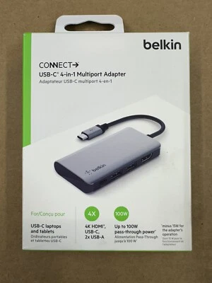 Belkin CONNECT USB-C 4-in-1 Multiport Adapter - Gray (AVC006BTSGY) - Image 1 of 4