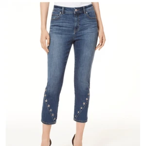 Baccini dunkelblau Ösen Bein verziert Crop Jeans Größe 12 - Bild 1 von 9