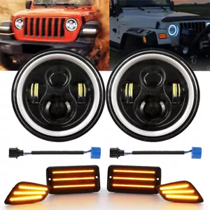 7" LED Headlight DRL+LED Turn Signal Lights Turn Lamp For Jeep Wrangler TJ 97-06 - Picture 1 of 12
