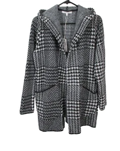 NWT WORKSHOP REPUBLIC Hooded Open Coat Women Small Black White Herringbone Soft - Picture 1 of 13