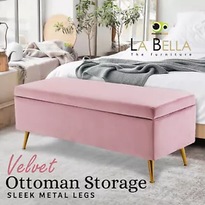 Storage Ottoman Bench Seat Blanket Chest Couch Bed Foot Stool Velvet Large - Picture 1 of 12