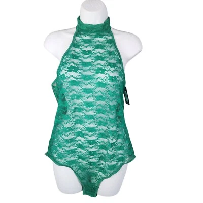 Fredericks Of Hollywood 绿色透明蕾丝吊带紧身衣 1X — 第 1/4 张图片