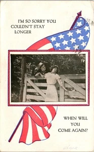 Postcard Love Romance Couple Holding Hands Sorry You Couldn't Stay Longer Flag - Picture 1 of 3