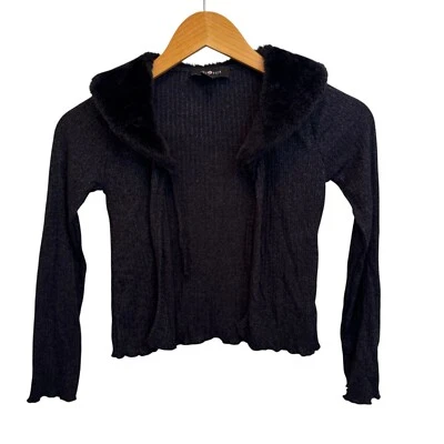 Suéter Cárdigan Amy Byer Juvenil Negro Imitación Piel Talla S Recortado Acanalado Tejido Foto 1 de 4