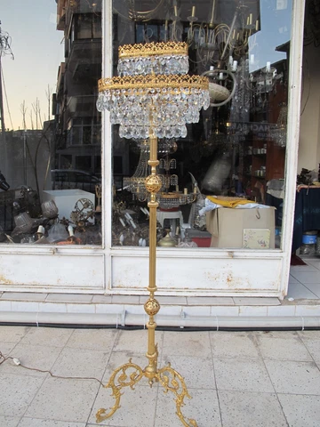 Antique Vnt French Bohemian Crystal Floor Lamp Chandelier 1960's Ultra Rare Cover