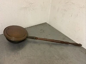 Antiker Bettwärmer Kohleschale aus Kupfer mit langem Holzstiel - Picture 1 of 6