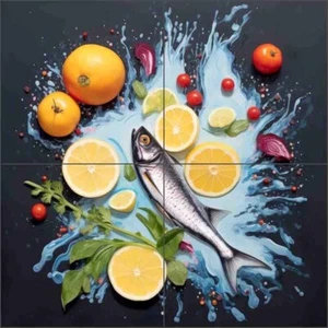 Mural de cerámica arte cocina Irena Orlov salpicadero azulejo pescado OB-ORL25143-3 - Imagen 1 de 7