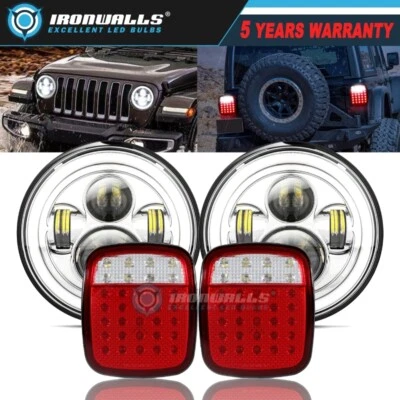 4X 7" LED Front Headlights & 33 LED Rear Tail Lights For Jeep Wrangler TJ CJ YJ Foto 1 de 4