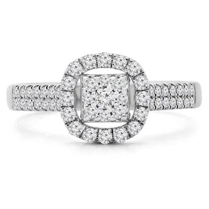 0.38 CT Round VS1 F Diamond Cluster Engagement Ring 14K White Gold - Bild 1 von 3