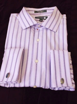 Nordstrom Púrpura Claro Rayas 100% Algodón Talla 17 Manga 32/33 Ajuste  Foto 1 de 4