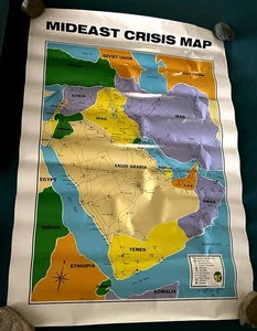 Mideast Crisis Map 1990 Middle East Conflict Gulf War Poster 34 L X 23 W - Picture 1 of 6