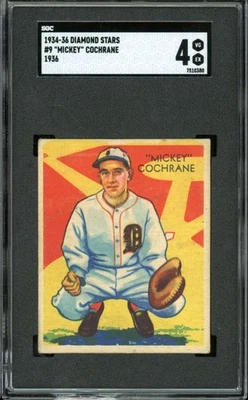 1934-36 1936 Diamond Stars #9 Mickey Cochrane Tigers 1935 estadísticas Salón de la fama SGC 4 en muy buena condición-excelente Foto 1 de 3