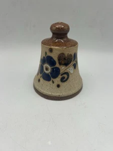 Campana ceramica Tonala arte popolare messicana vintage ~ disegno floreale dipinto a mano ~ marrone/blu - Foto 1 di 9