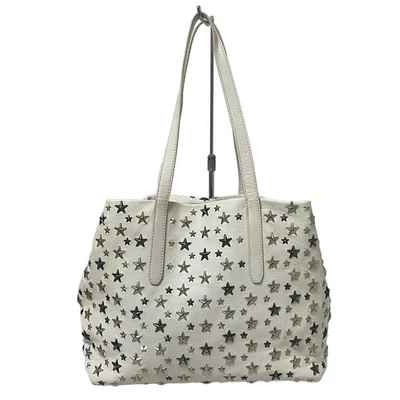Auth JIMMY CHOO Sophie M - White Silver Gold Leather Tote Bag - Image 1 of 4